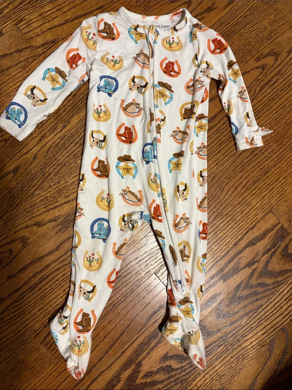 Angel Dear White Footed One-Piece with Western Motif